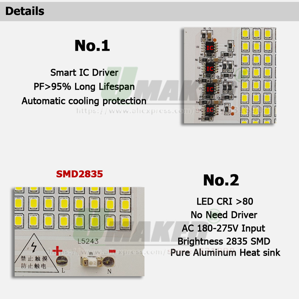 AC220V LED PCB 10W 20W 30W 50W - огляд і ціна Flood Tray Table
