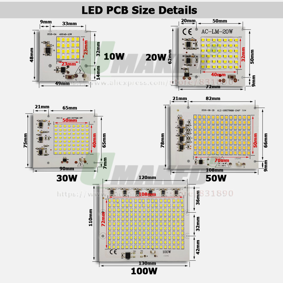 AC220V LED PCB 10W 20W 30W 50W - огляд і ціна Flood Tray Table